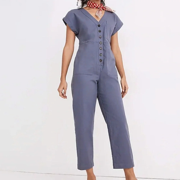 Madewell Pants - NWT Madewell Cap Sleeve Cotton Blend Jumpsuit Sunfaded Indigo Size S